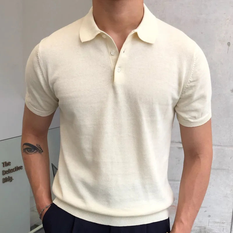 saferido Summer Simple Solid Color Casual Slim Lapel Polo Knit Breathable Polo Camisa Hombre British Men's Shirt Mannen Polo