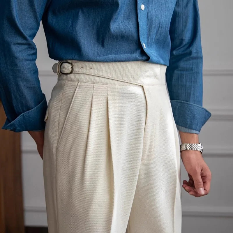 England Style Naples High Waist Straight Suit Pants For Men Spring Autumn Fashion Business Casual Trousers Clothing