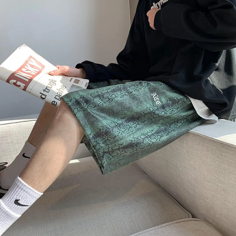 saferido Oversize Casual Shorts Men's Thin Street Trend Hip-hop Drawstring Sports Five Points Loose Straight Pants Printed Summer Clothes
