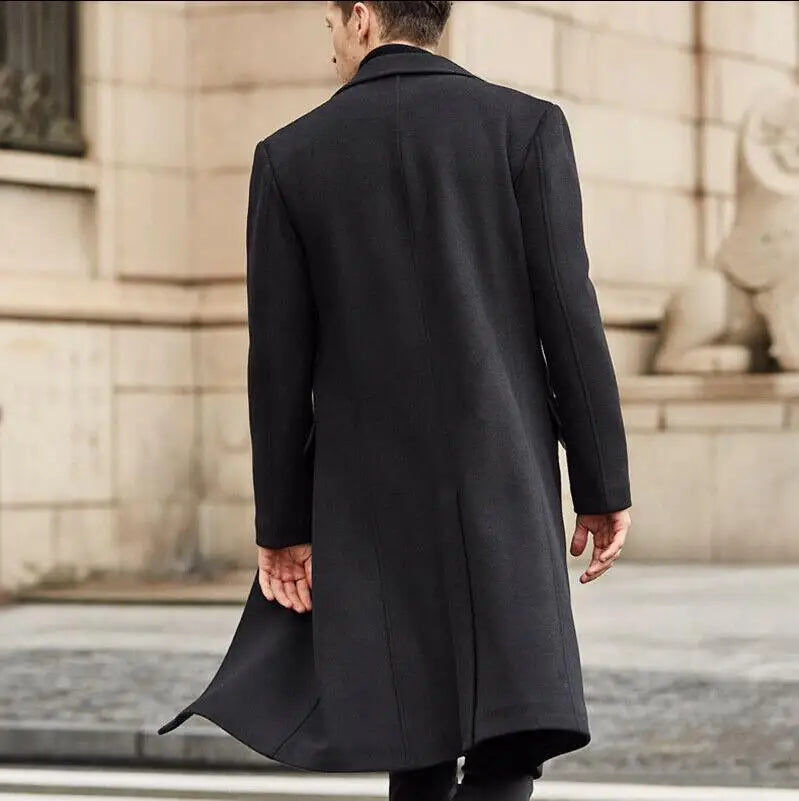 saferido Korean Trend Men's Loose Casual Single-breasted Overcoat Autumn Winter Fashion New Long Sleeve Woolen Long Coat