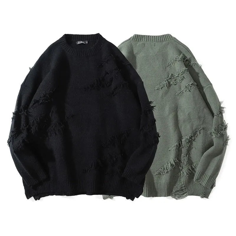 saferido Perforated Versatile Korean Hip Hop Men's and Women's Warm American Casual Japanese Vintage Versatile Sweater Knitwear Couple Sweater