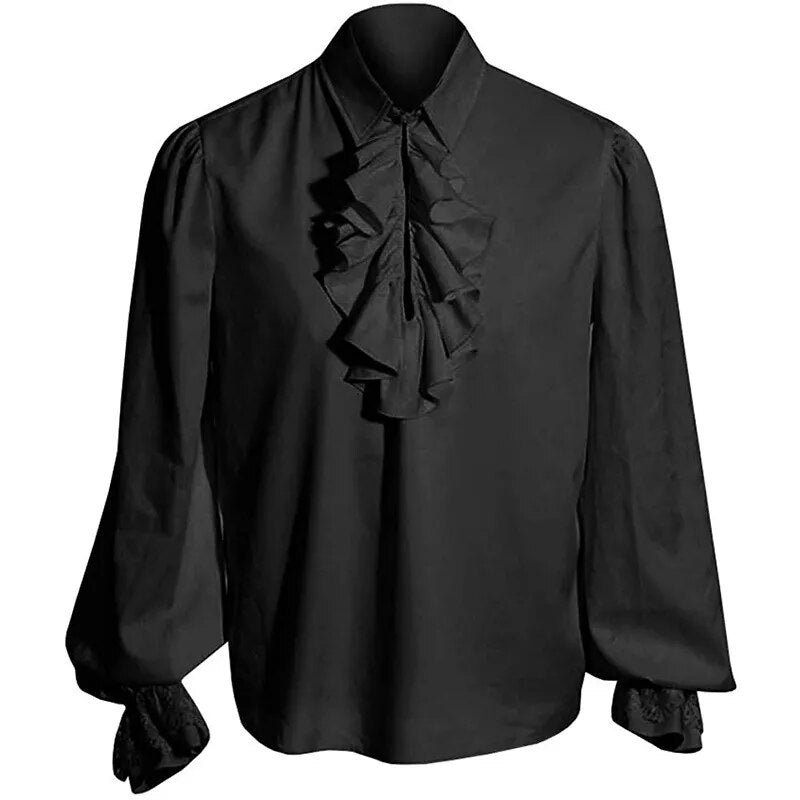 Men Pirate Shirt Vampire Renaissance Victorian Steampunk Gothic Ruffled Medieval Halloween Cosplay Costume Clothing Chemise Tops