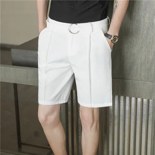 saferido Pleated Shorts Men Summer White Shorts Korean Fashion Casual Shorts Work Wear Clothes Breathable Comfort Slim Fit Bermudas