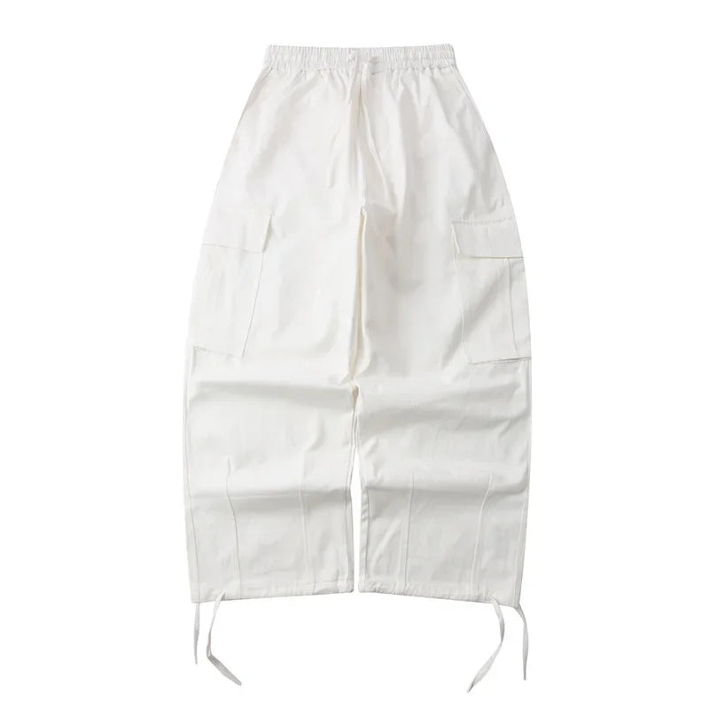 saferido Japanese Vintage Wide Leg Overalls Fashion Label Large Pocket Men's Leggings Casual Trousers for Men Women Sweatpants Joggers