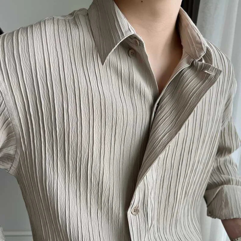 Autumn New Long Sleeve Shirt for Men Korean Fashion Designer Casual Solid Color Loose Simple Buttons Striped Shirt Men
