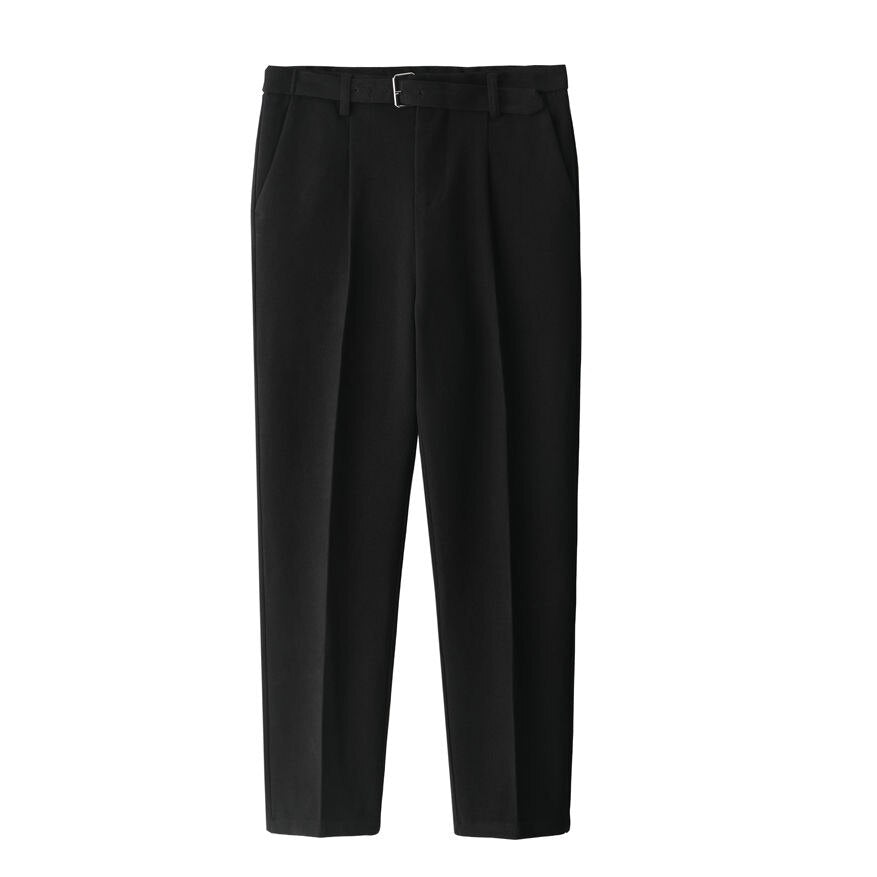 Korean Belt Suit Pants Men Fashion Solid Color Casual Dress Pants Men Loose Straight Trousers Mens Office Formal Trousers 28-34