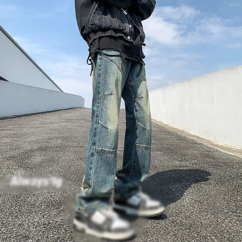 saferido Men's Retro Washed Old Jeans Fashion Street Loose Large Size Nine-minute Pants Korean Classic Simple Versatile Casual Pants