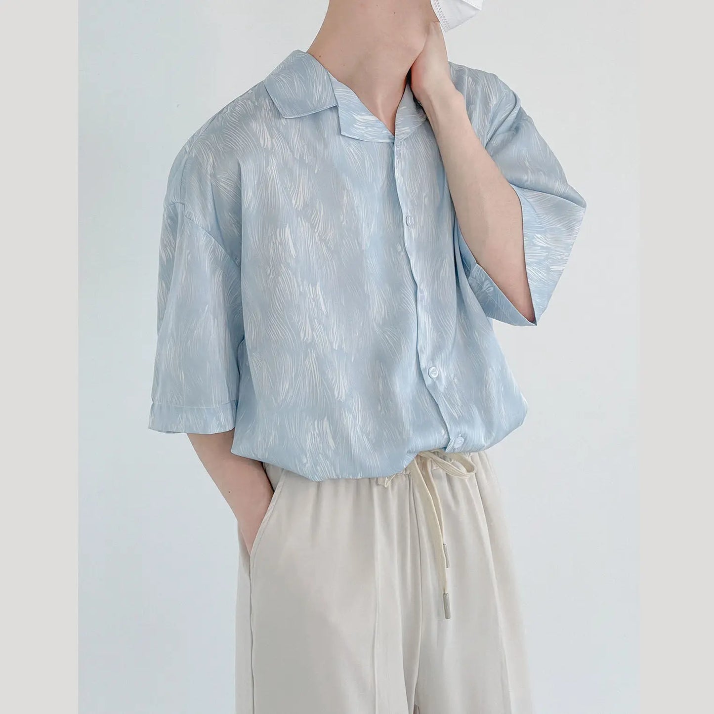 England Style Drape Ice Silk Shirts for Men Short Sleeve Summer Thin Print Loose Harajuku Casual Vintage Shirt Korean Fashion