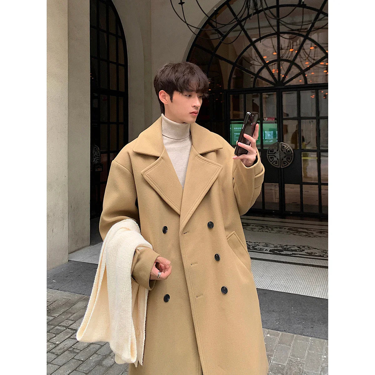 saferido Winter High Quality Woolen Trench Coats Men Korean Style Luxury Male Casual Trenchcoat Men's Streetwear Gray/Khaki/Black