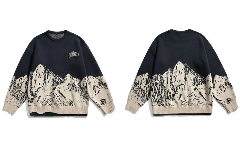 Vintage Sweaters Streetwear 90s Hip Hop Knitted Mountain Pullover Jumpers Autumn Winter Harajuku Fashion Casual Loose Knitwear