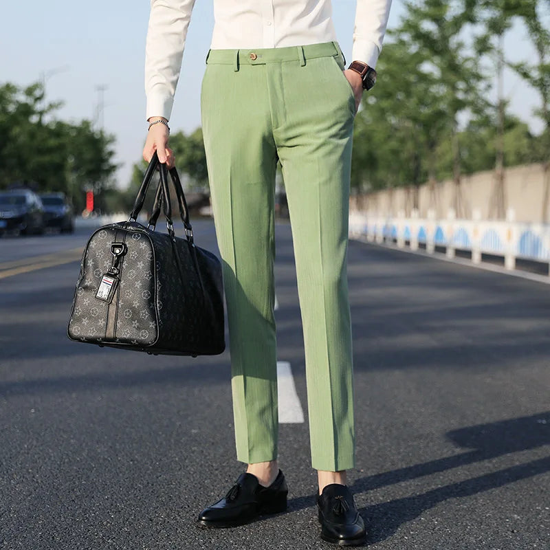 saferido Men Spring Summer Business Formal Pants Solid Casual Korean Slim Fit Suit Pants Mens Wedding Social Trousers Plus Size 38