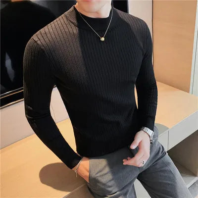 saferido British Style Men Winter Solid Color Turtle Pullover Knitted Shirt Slim Sweater Men Knitted Sweaters Men Knitwear S-4XL
