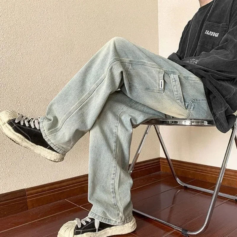 saferido Trousers Cargo Straight Male Cowboy Pants Brown Jeans for Men 2024 Korean Autumn Trend Cotton New in Style Y 2k Vintage Regular