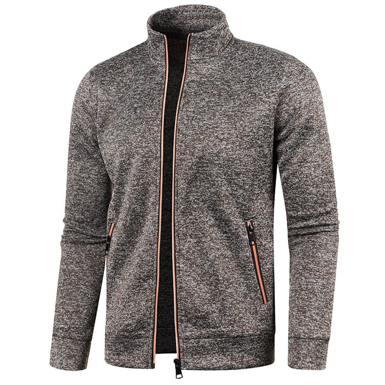 Autumn Winter Men's Zipper Knit Long Sleeves Thin Cashmere Fashion Top Sweater Coat