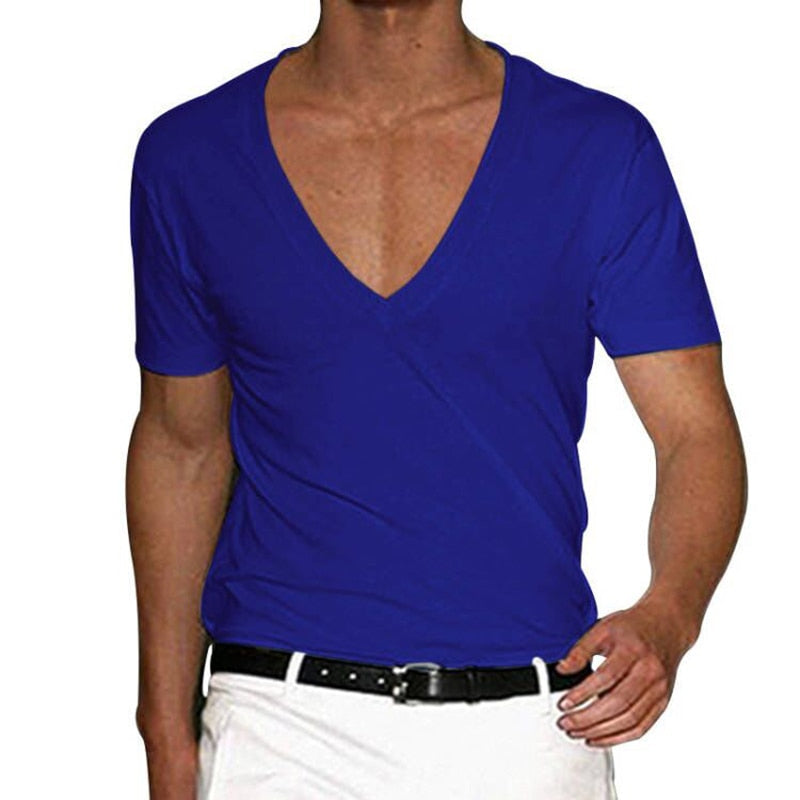 Vintage Loose Cotton T Shirts Men Casual V Neck Short Sleeve Solid Tees Spring Summer Fashion Pure Color Clothes Men's Tops
