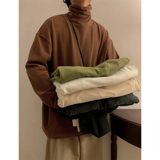 Autumn Men's Turtleneck T-shirts Long Sleeve Solid Color Dralon Male Casual Tops Clothing Fashion Tee Shirts Men Bottoming Shirt