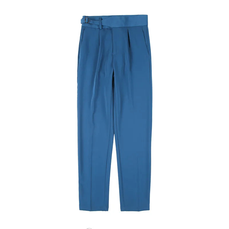 saferido Men Spring Stylecasual Nine Cent Trousers/Male Slim Fit High-grade Pure Cotton Stripe Suit Pants Black Gray