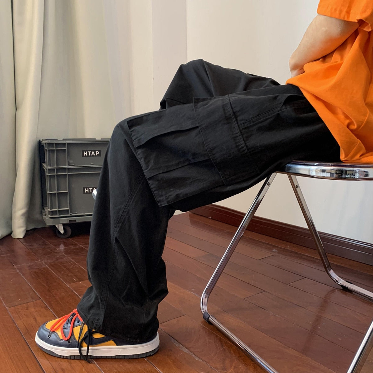 Big Pockets Casual Cargo Pants Men's Vintage Hip-hop Pants Fashion Loose Straight Wide Leg Pants Men Streetwear Trousers Male