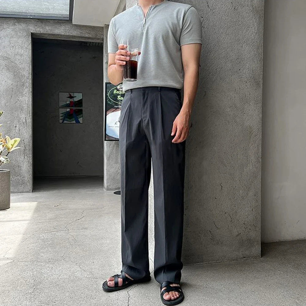 saferido Mens Casual Zipper Short-Sleeved Tops Genderless 2024 Spring New Business Versatile Simple Solid Color Comfortable Tops Unisex