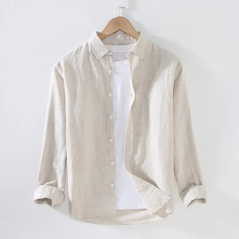 Linen Cotton Vintage Cargo Tops Shirts Men Cotton Long Sleeve Shirt Top Quality Fitness Tactical Shirt for Man