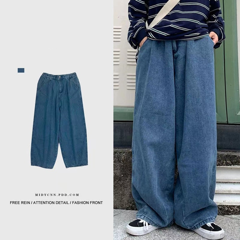 Streetwear multi-pocket jeans cargo pantsLoose Plus Size Wide Leg Pants Japanese Harajuku Casual Denim Pants Men Clothing