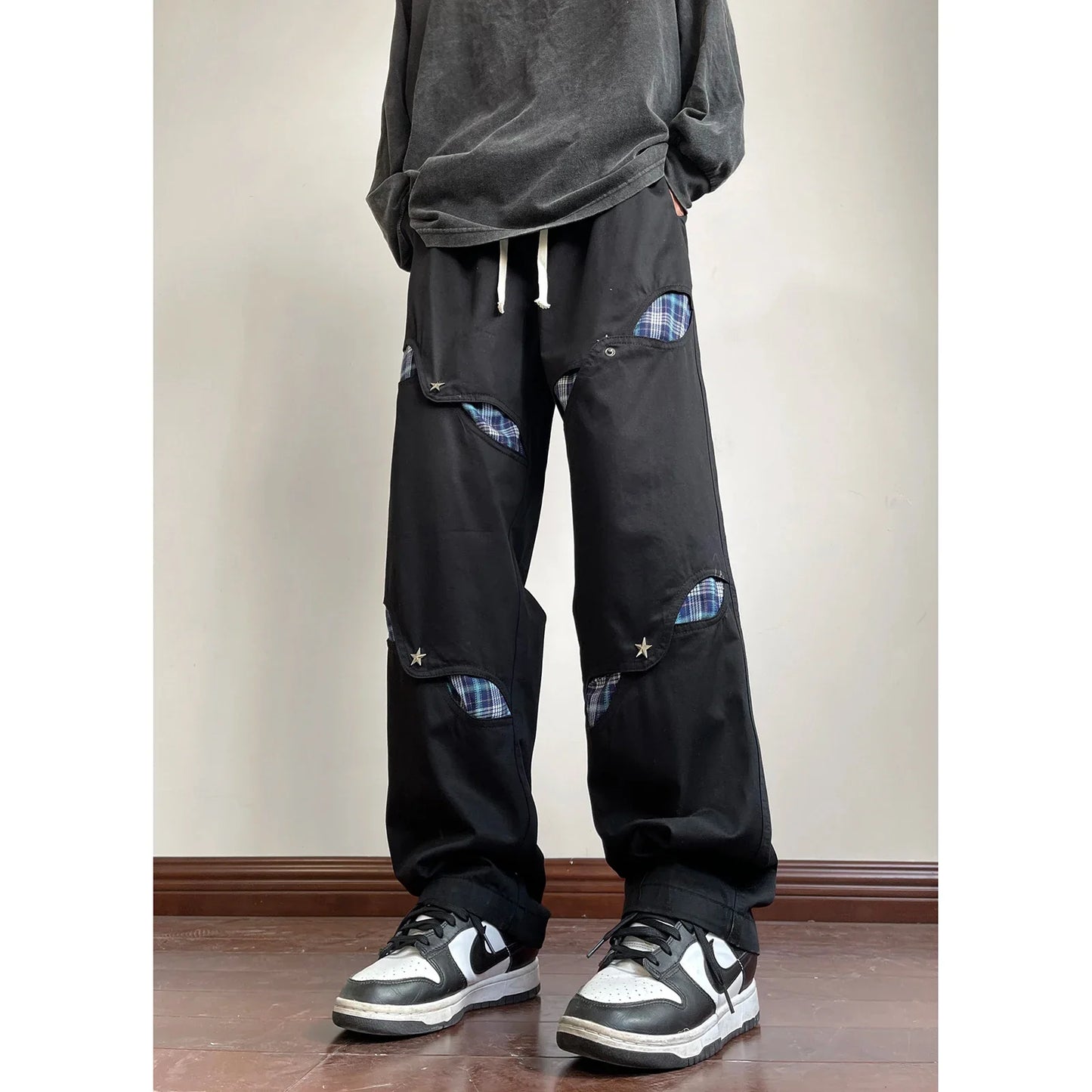 saferido American High Street Workwear Pants for Men's Hollow Out Casual Pants Autumn Fashion men trousers