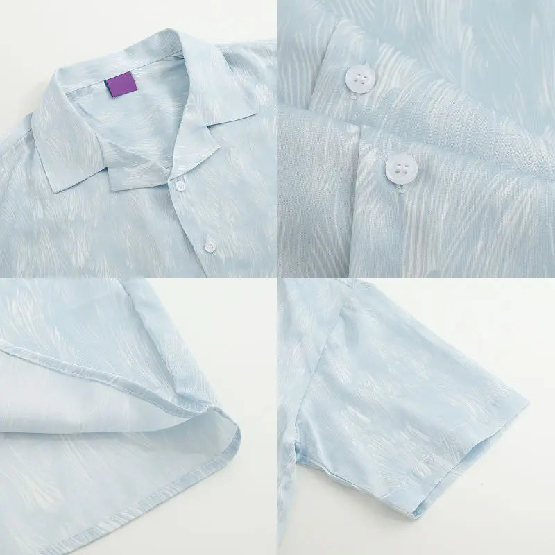 England Style Drape Ice Silk Shirts for Men Short Sleeve Summer Thin Print Loose Harajuku Casual Vintage Shirt Korean Fashion