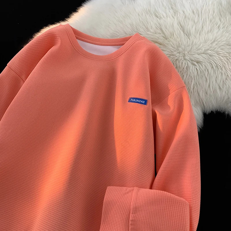 saferido Multi-Coloured Solid Colour Sweatshirt Unisex Style Couple Sweatshirt Fashion Casual Large Size Men's Pullover Korean Clothing
