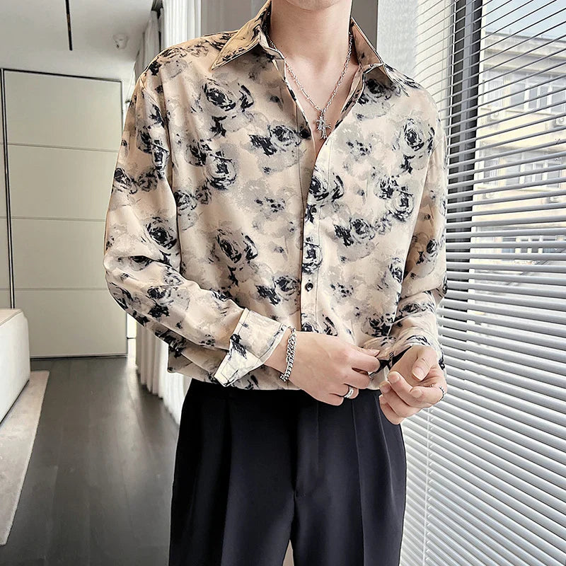 New Summer Men's Printed Shirts Oversized Clothing Casual Long Sleeve Striped Plaid Vintage Thin Draped Stretch Hawailan Blouses