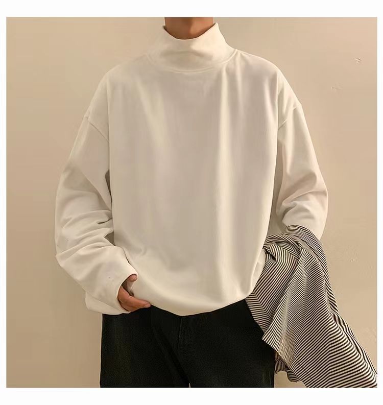 Autumn Winter Fashion Man Solid Casual TShirts Turtleneck Men's Loose Slim Bottom Double Faced Velvet Sweater Cool Boys