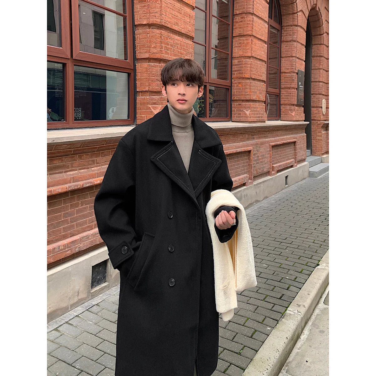 saferido Winter High Quality Woolen Trench Coats Men Korean Style Luxury Male Casual Trenchcoat Men's Streetwear Gray/Khaki/Black