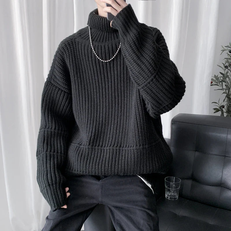 saferido Autumn Winter Mens Casual Turtleneck Pullover Men's Long Sleeve Rollneck Sweater Korean Style Fashion Warm Knitted Sweater