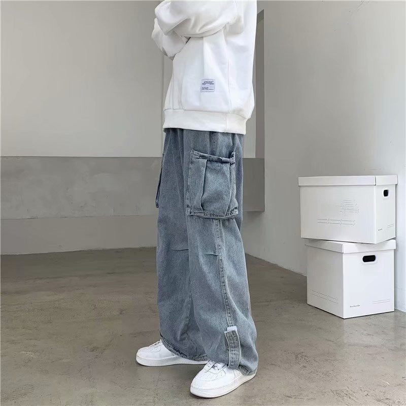 Hip Hop Jeans Men Baggy Cargo Pants Casual Big Pocket Denim Trousers Vintage Plus Size Bottoms Fashion Streetwear Y2K Clothing