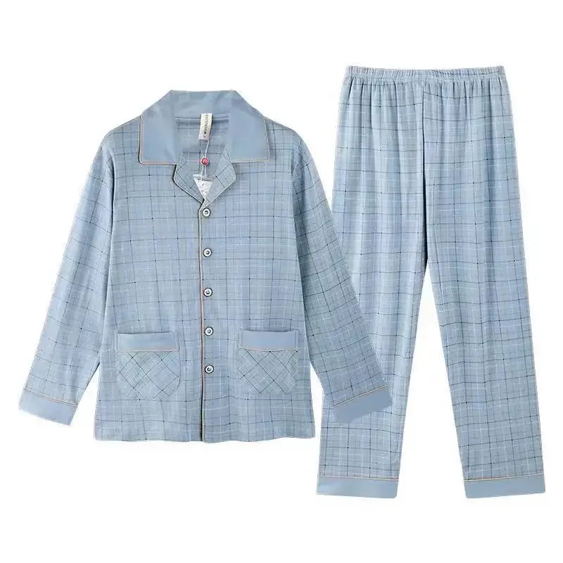 Men Pajamas Set Lounge Sleepwear Plaid Pyjamas Long Sleeve Spring Autumn Loungewear Male Homewear Home Clothes