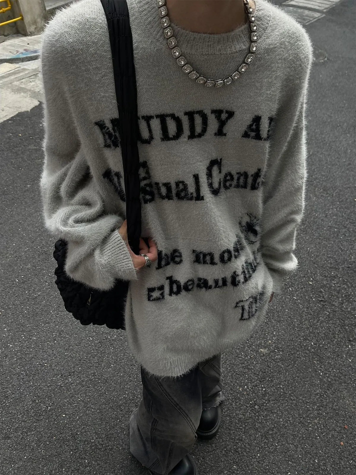 saferido Sweater Vintage Soft Glutinous Imitation Mink Wool Sweater Knitted Sweater Oversize Couple Fashion Autumn and Winter New Top Hip Hop