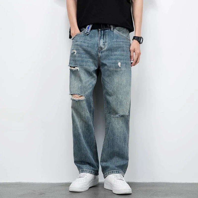 saferido Wide Leg Men's Jeans Loose Baggy Trousers with Pockets Male Cowboy Pants Luxury Japanese Street Style Original Classic Kpop Soft