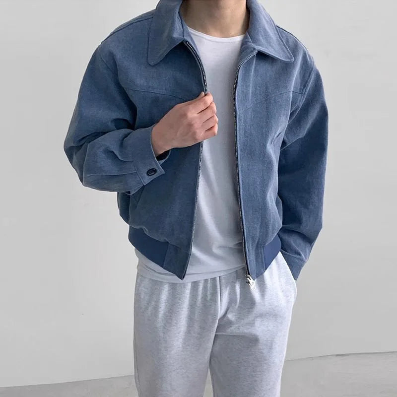 Men's Short Bomber Jackets Spring Retro Y2k Lapel Zipper Pocket Windbreaker Coats Luxury High Quality Overcoat Streetwear