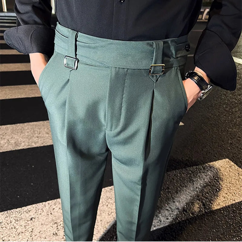 saferido Men Spring Business Formal Pants Solid Casual Korean Slim Fit Suit Pants Mens Wedding Social Trousers Plus Size 29-36