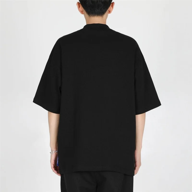 saferido High Quality Luxury Solid Color T-shirt Niche Crew Neck Japanese Short Sleeve T-shirt Men Summer Loose Casual Bottoming Shirt