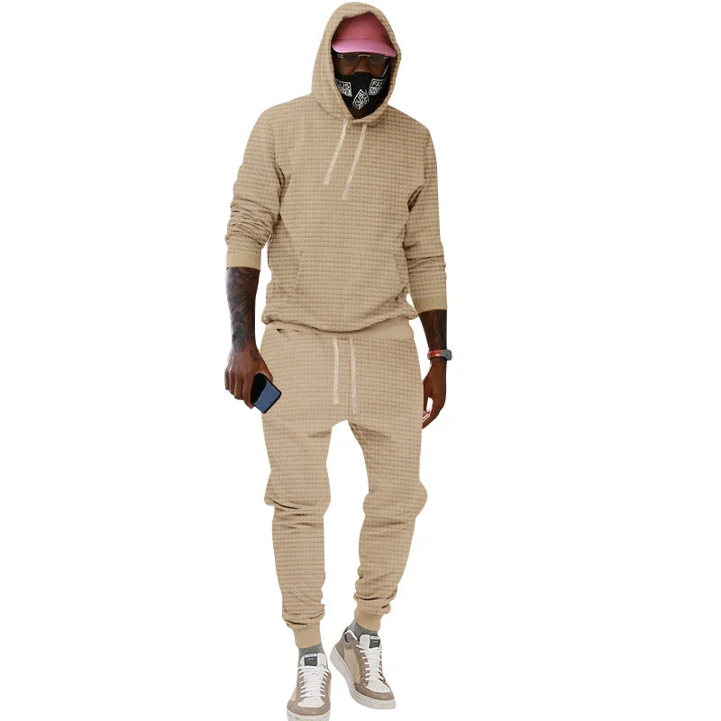 saferido New Spring and Autumn Men's Jacquard Hoodie Set Men's Leisure Sports Set Men's