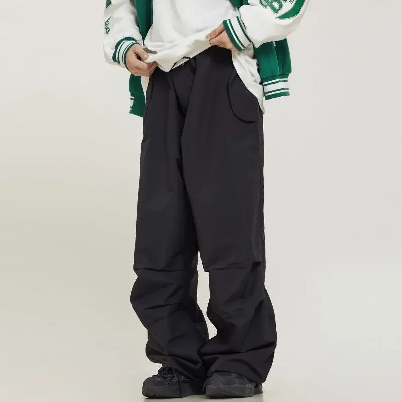 saferido Parachute Pants Sport Men Baggy American Street Cargo Wide Leg Trousers Male Tracksuit Hip Hop Loose Casual Oversize