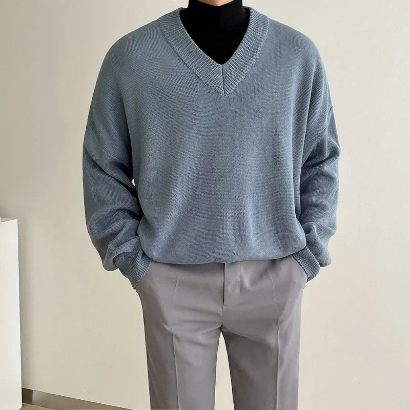 Men Winter V-neck Thickening Sweater Solid Color Casual Pullovers Fashion Korean Style Casual Knitwear For Male