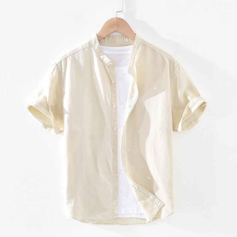 Cotton Linen Shirts For Men Casual Short Sleeve Tops Oversize Solid White Turn-Down Collar Tee Male Summer Vacation Clothing