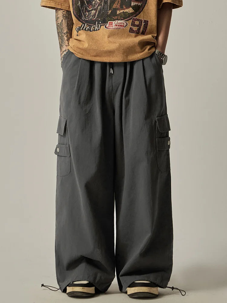 Japanese Baggy Cargo Pants Men Oversize Wide Leg Cargo Trousers Male Loose Casual Streetwear Hip Hop Pocket Autumn