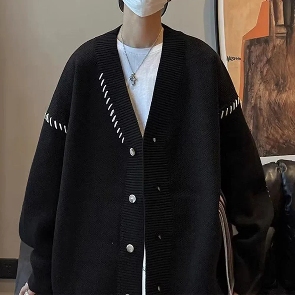 saferido Mens Thin Stitching Design Knitted Sweater Daily Versatile Youth Trend Comfortable Temperament Simple Jacket 2024 Spring Autumn