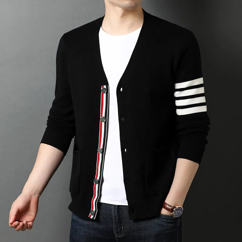 saferido Top Grade New Autum Winter Brand Fashion Knitted Men Cardigan Sweater Black Korean Casual Coats Jacket Mens Clothing M-3XL