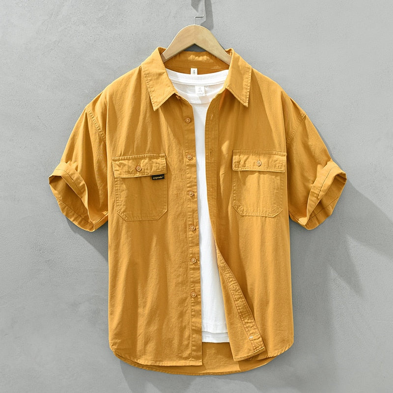 Safari Style Short Sleeve Shirt for Men Casual Turn-down Collar Tops Man Summer New Fashion Loose Button Up Shirt Clothing