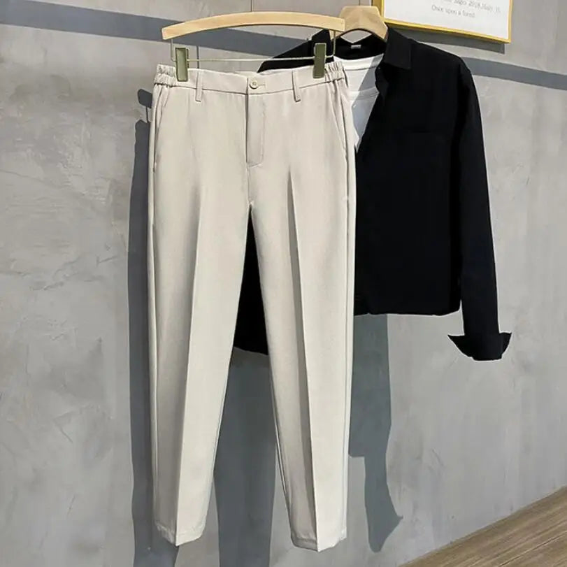 saferido Spring Summer Men Thin Suit Pants Korean Fashion Business Office Streetwear Male Clothing Casual Loose Solid Straight Trousers