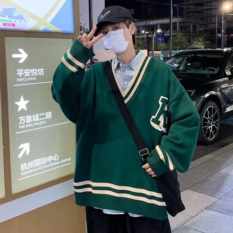 saferido Unisex Spring Autumn Oversize Pullover Sweater For Women Men Students College Japan Korea School DK JK Uniform Sweater Black