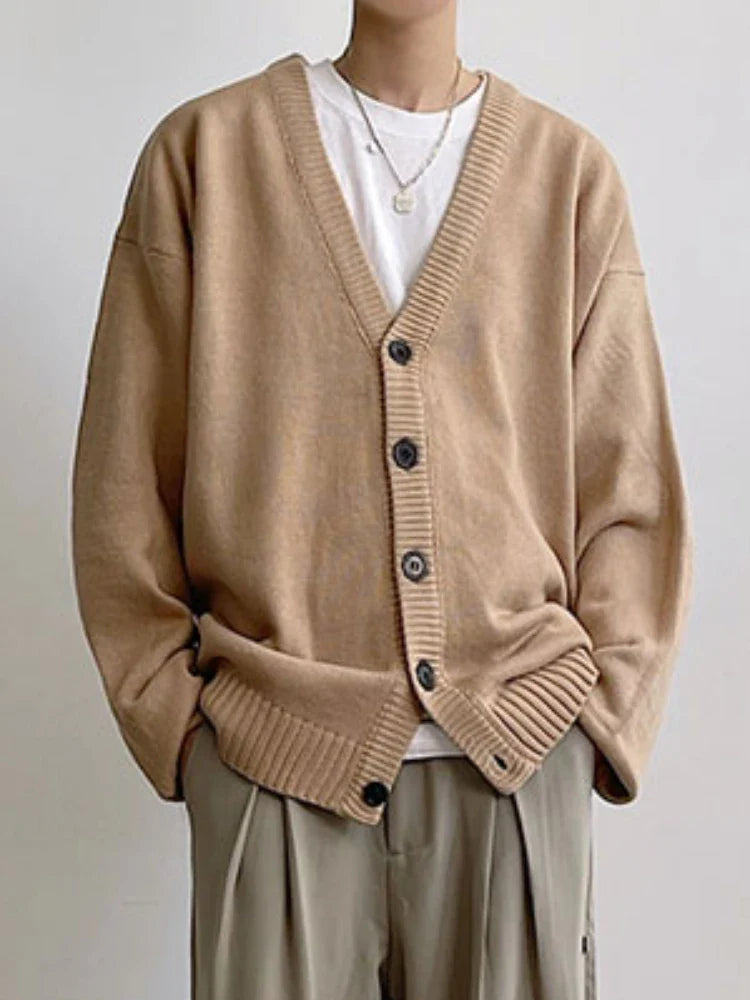 Cardigan Men Solid All-match Cozy Leisure V-neck Gentle Autumn Trendy Simple Classic Streetwear Daily Korean Style Knitwear Chic